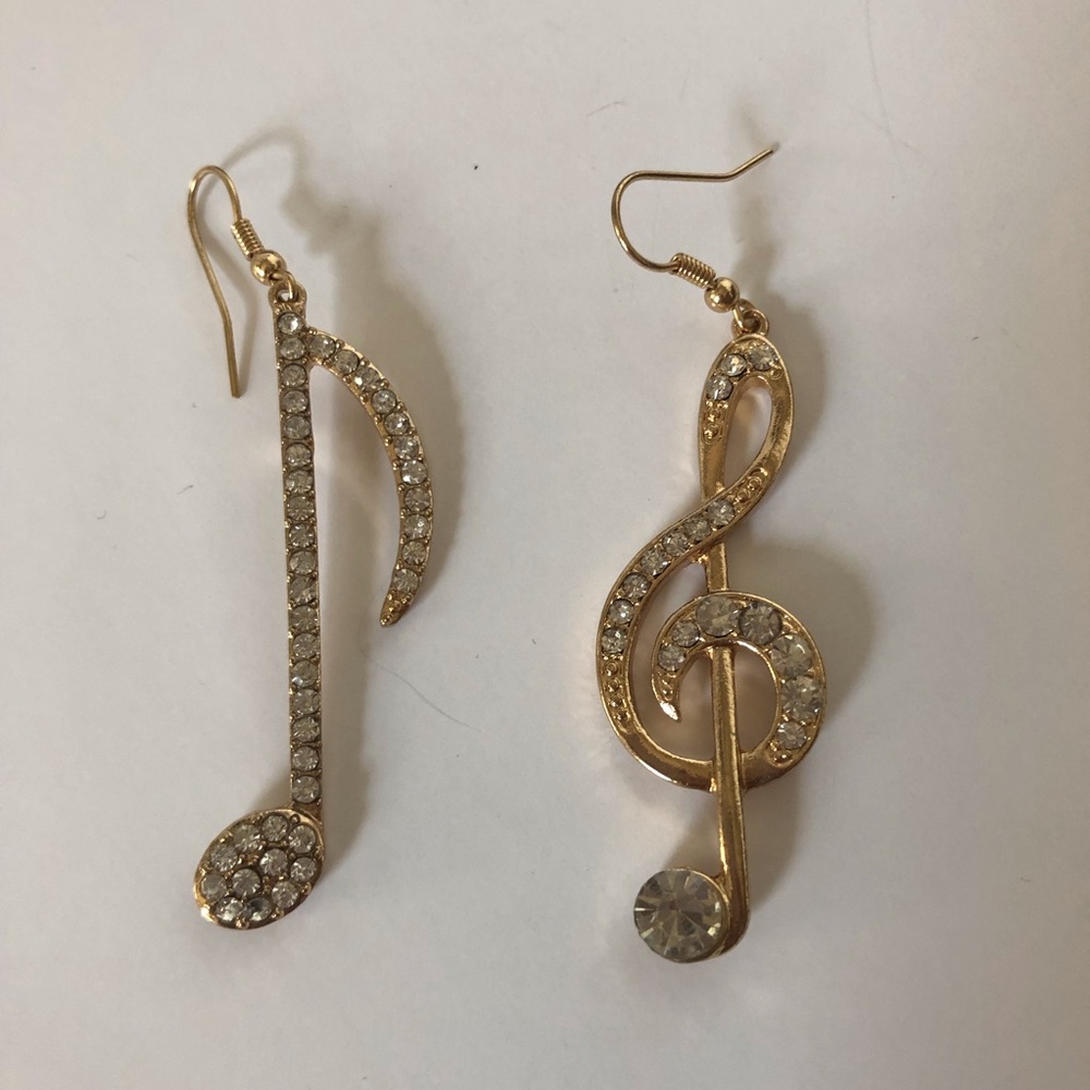3 for $15 NEW Gold Rhinestone Music Note Earring - Picture 2 of 4